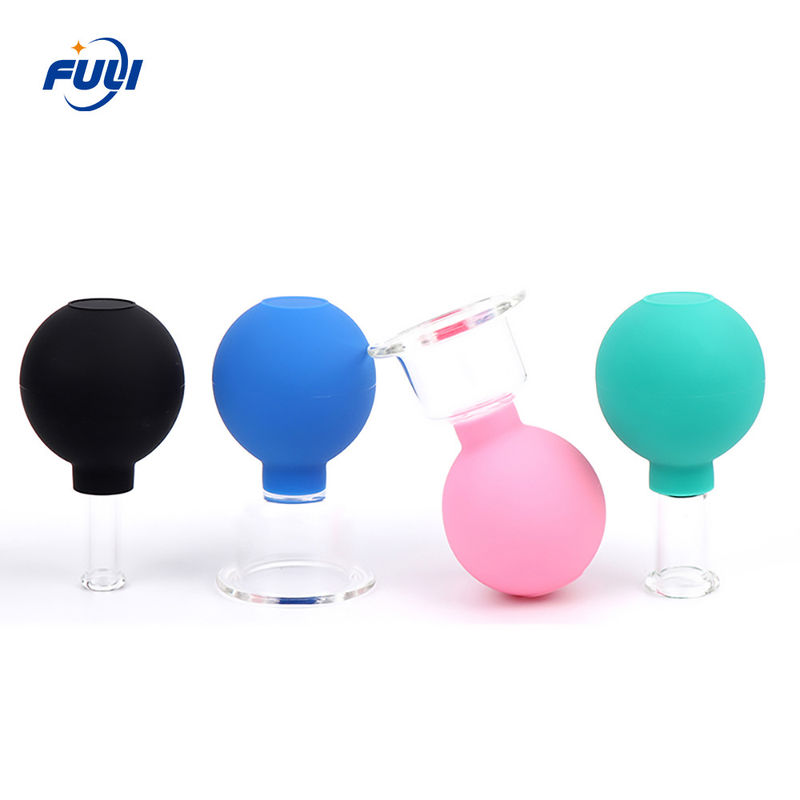 Face Lift Vacuum suction Massage Hijama Cups Rubber facial cupping black with silicone bulb cupping hijama