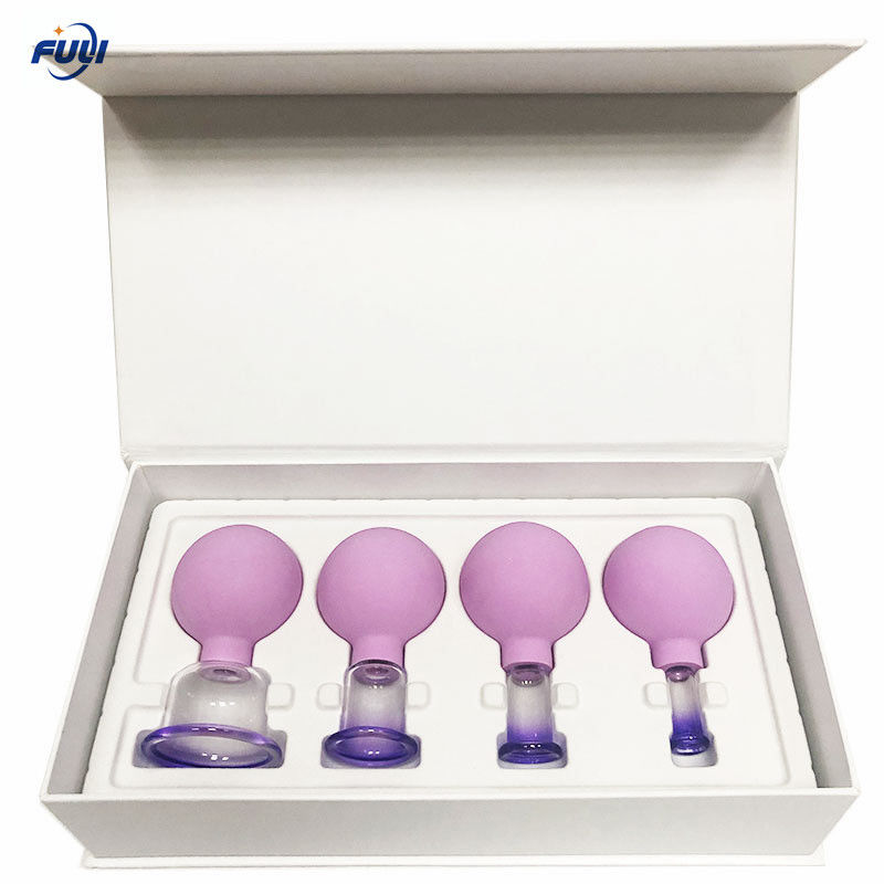 4pcs Rubber Head Glass Vacuum Cupping Cups Medical Vacuum Therapy Family Body Massage Suction Cans Home Massage cupping