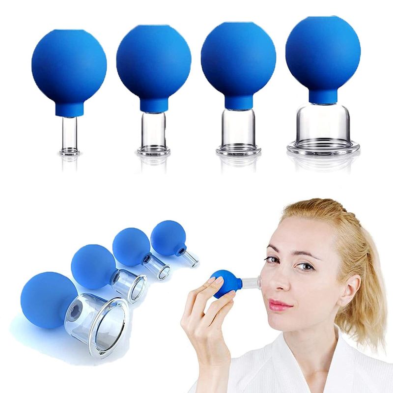 15/25/35/55mm 4 pcs Rubber Vacuum Suction Massage Cup Glass Therapy Set Facial Silicone Cupping