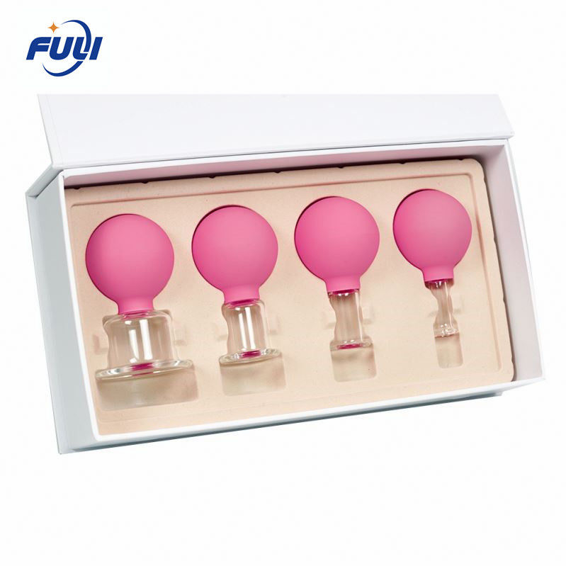 Four Different Size Pink  Suction Therapy Massage Cup Silicone Face Vacuum Suction Therapy Glass Facial Cupping